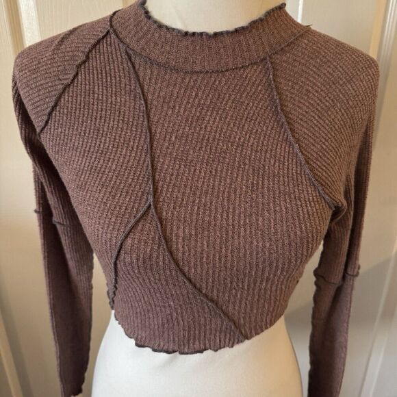 RSQ Jr Womens Cropped Baby Top Sz Small Long Sleeve Boho Y2K Indie Alt Edgy - Picture 3 of 10